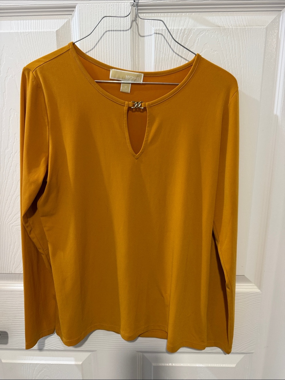 Michael Kors Mustard Yellow Long-Sleeve Keyhole Top